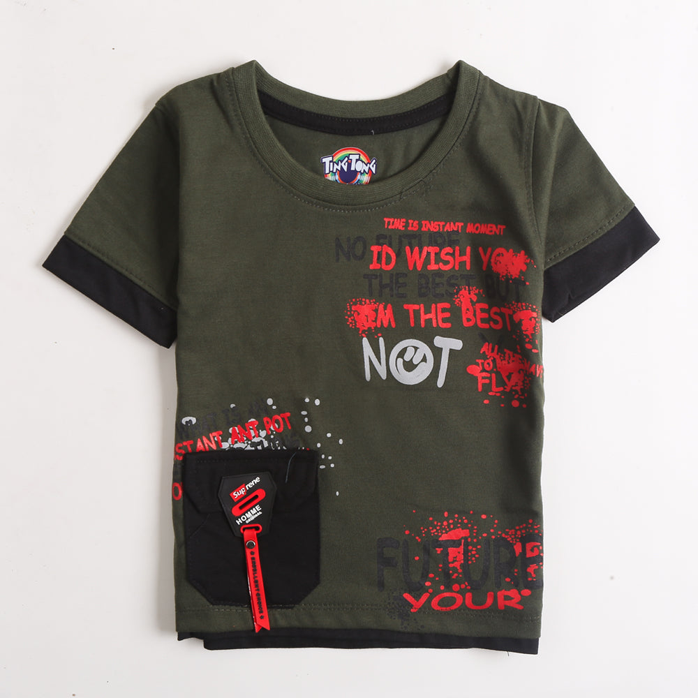 Boys Half Sleeves T-Shirt - Dark Green (CW17303)