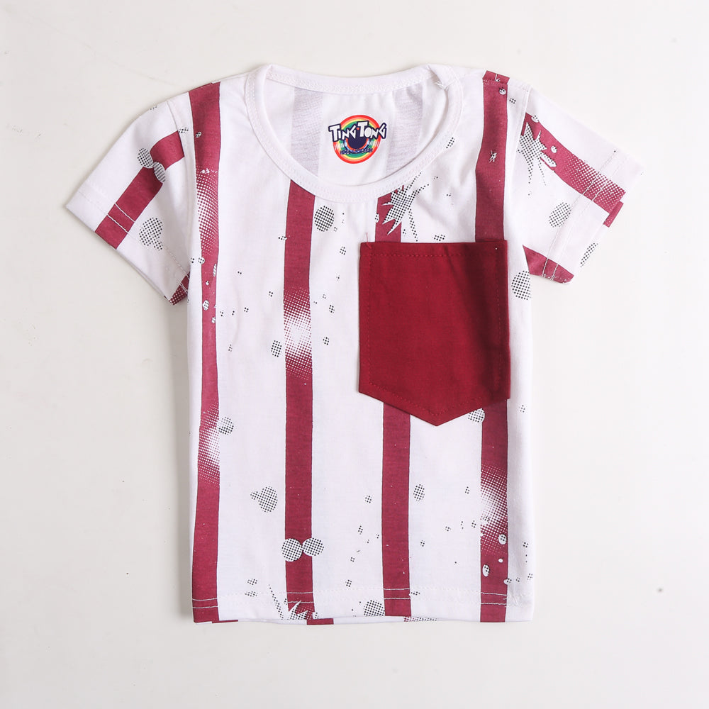 Boys Half Sleeves T-Shirt - Red/White (CW17303)