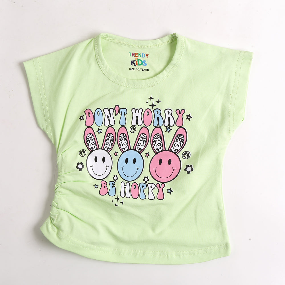 Girls Half Sleeves T-Shirt Green (CW17305)