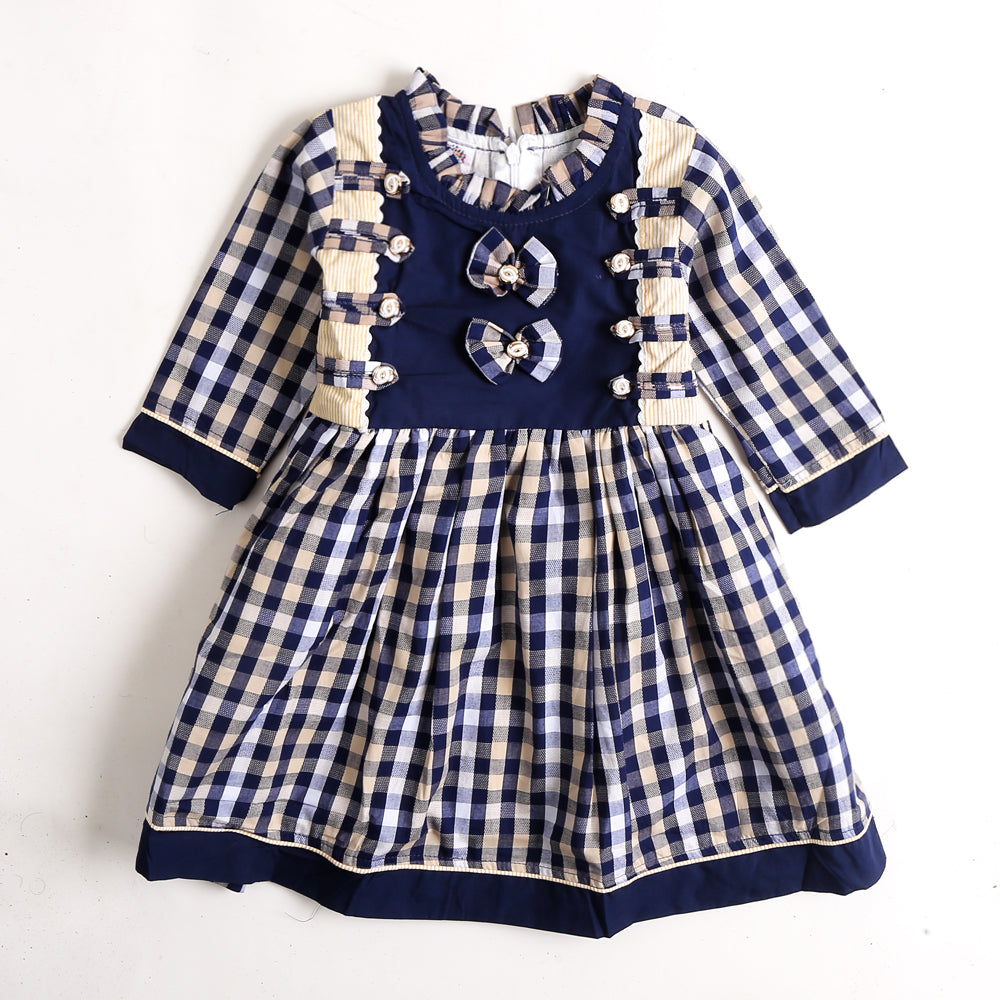 Girls Cotton Check Frock - Blue (CM01992)