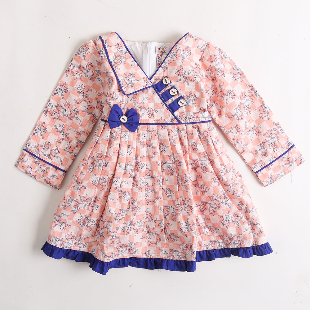 Girls Cotton Frock - Peach (CM01994)