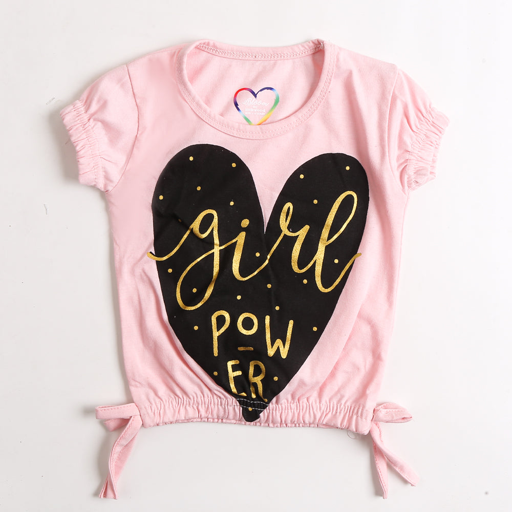 Girls Half Sleeves T-Shirt Pink (CW17302)