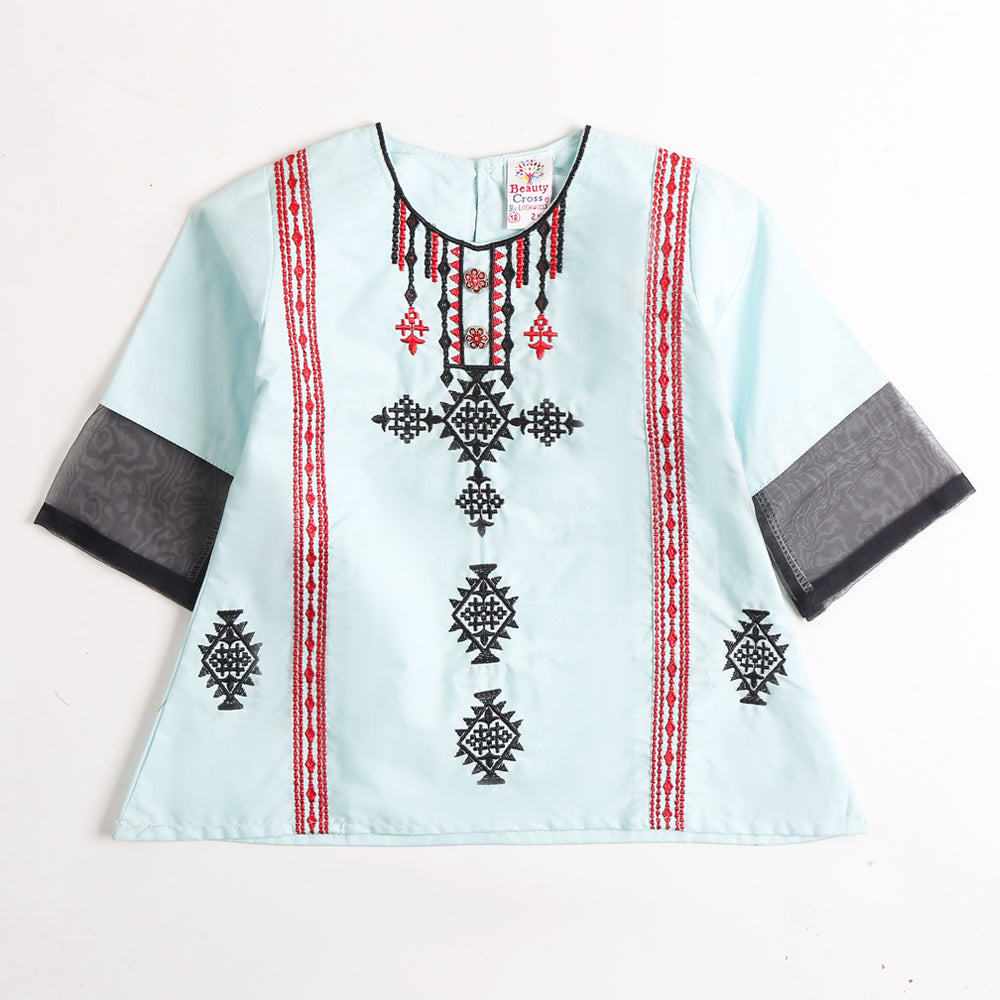 Grils Cotton Embroidered Kurti - Mint (CM01643)